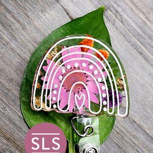 Rainbow Floral Badge Reel-Boho Badge reel-Floral Badge Reel
